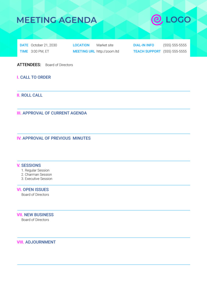Board Meeting Agenda Free Google Docs Template
