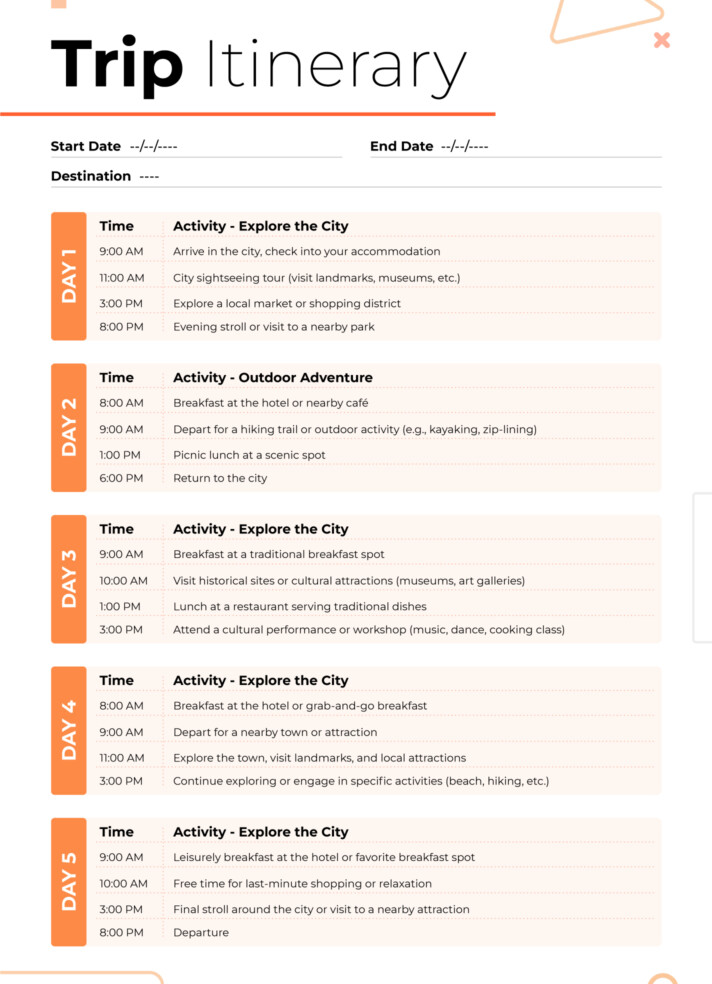 Bright Trip Itinerary Free Google Docs Template