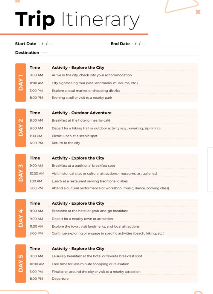 Bright Trip Itinerary Free Google Docs Template
