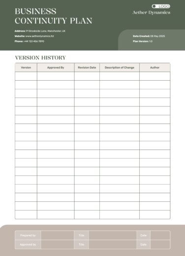 Business Continuity Plan Free Google Docs Template