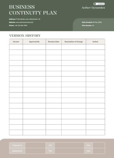 Business Continuity Plan Free Google Docs Template