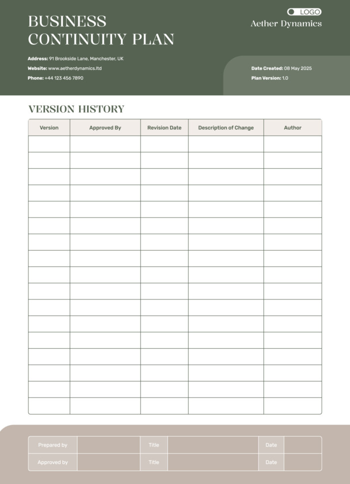 Business Continuity Plan Free Google Docs Template