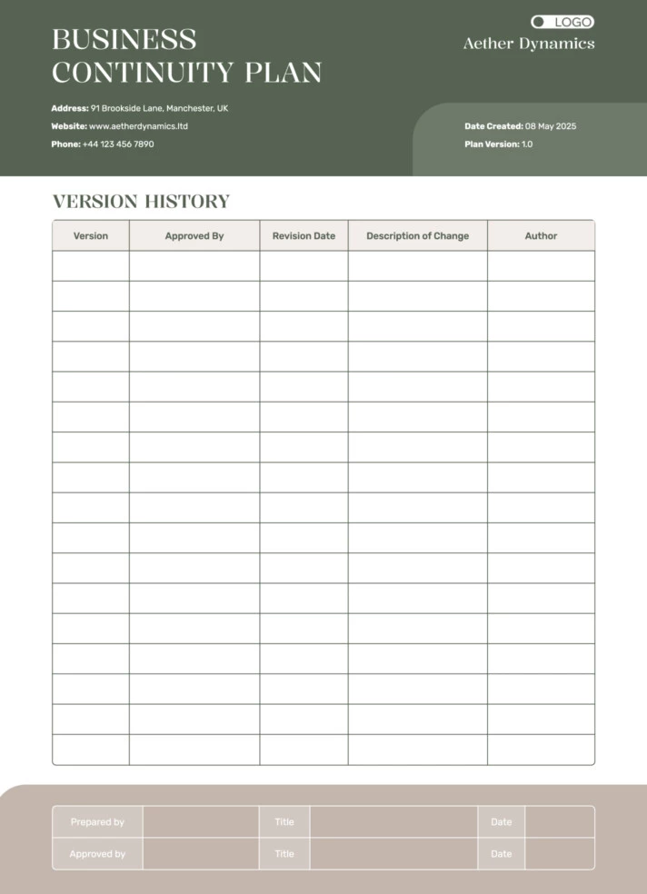 Business Continuity Plan Free Google Docs Template