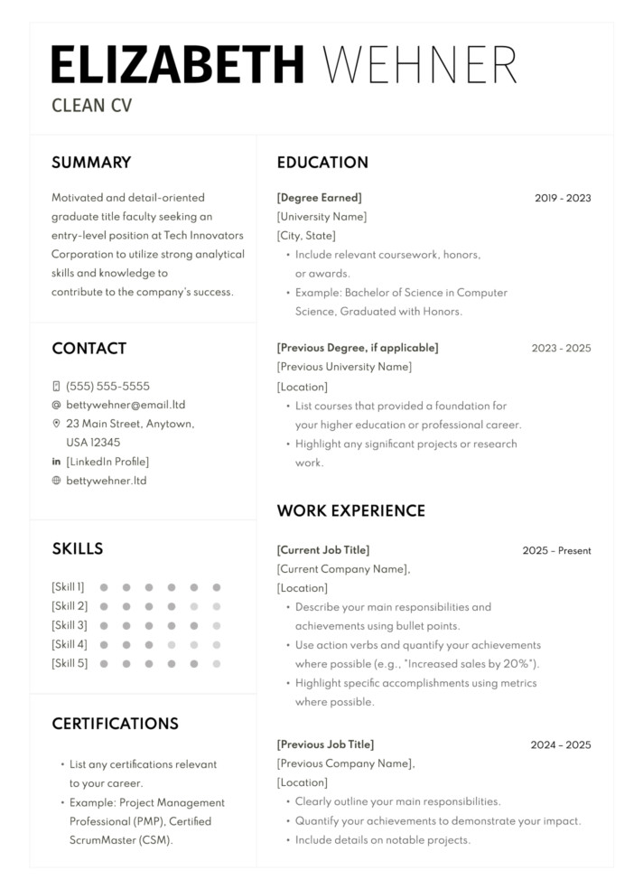 Clean CV Free Google Docs Template