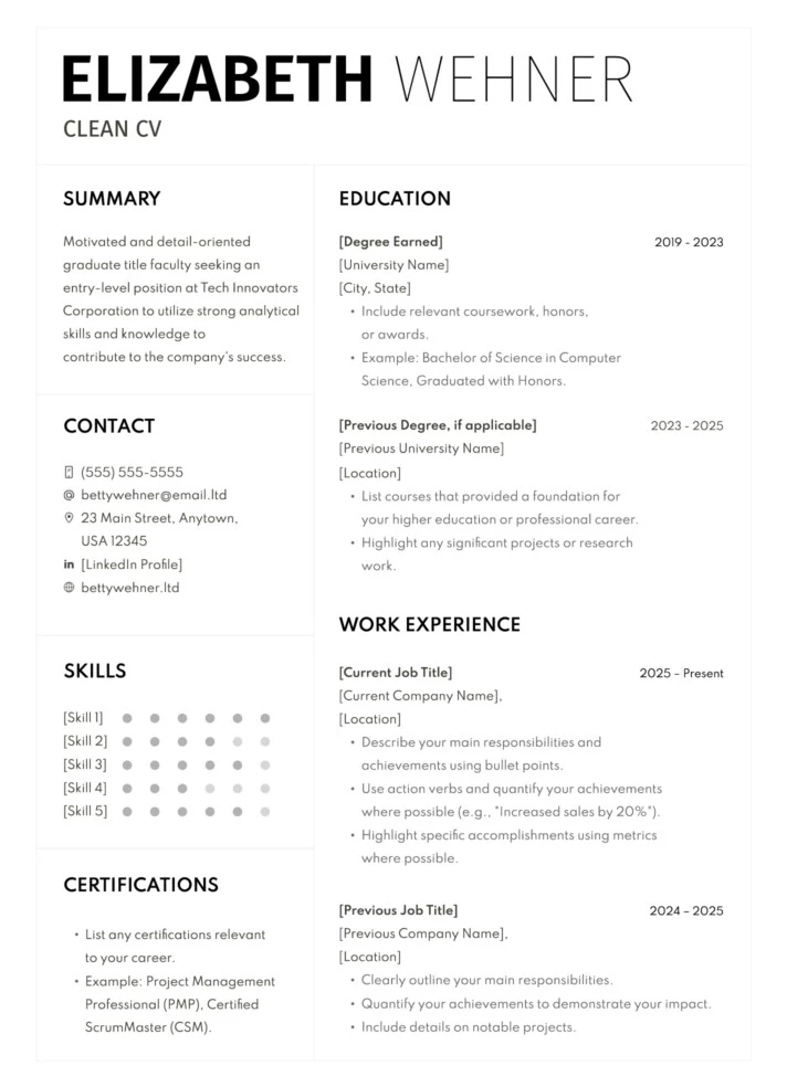 Clean CV Free Google Docs Template
