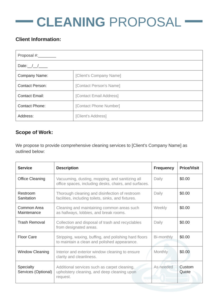 Cleaning Proposal Free Google Docs Template