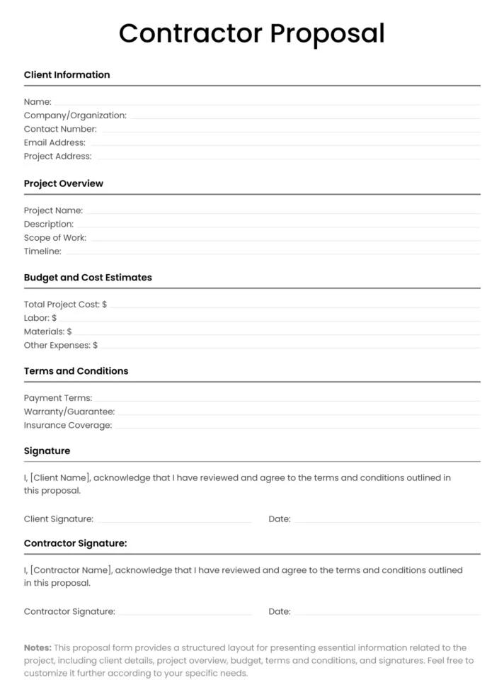 Contractor Proposal Free Google Docs Template
