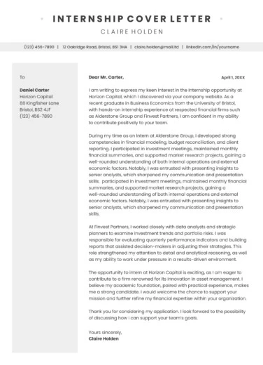 Cover Letter for Internship Free Google Docs Template