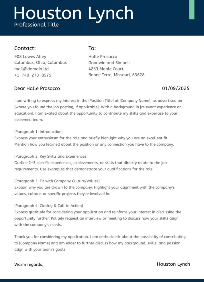 Cover Letter Free Google Docs Template