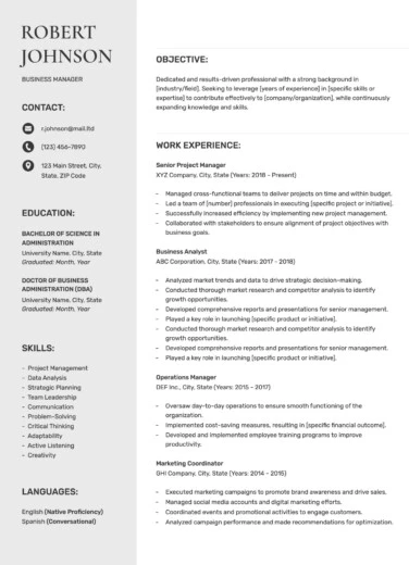 Curriculum Vitae Free Google Docs Template