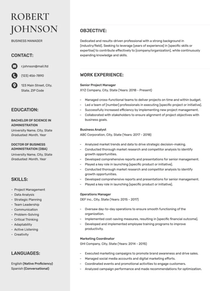 Curriculum Vitae Free Google Docs Template