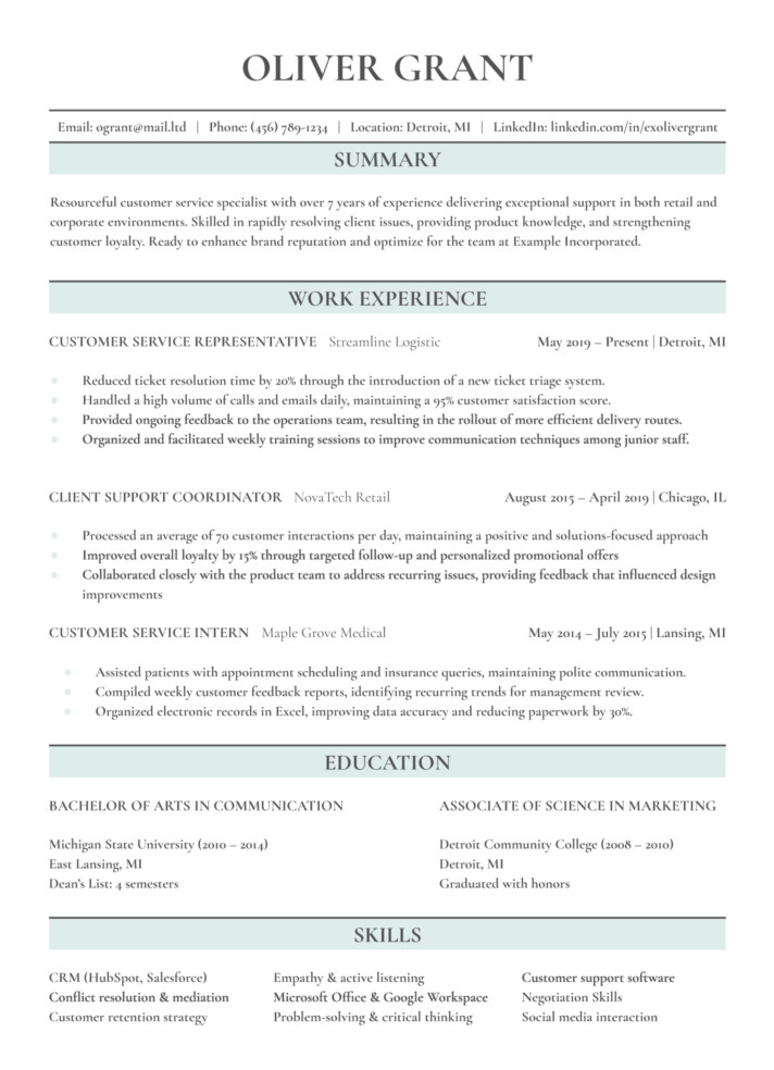 Customer Service Resume Free Google Docs Template