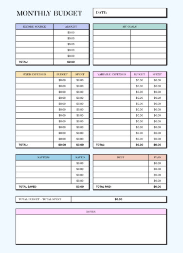 Customizable Monthly Budget Free Google Docs Template