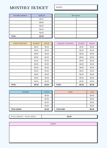 Customizable Monthly Budget Free Google Docs Template