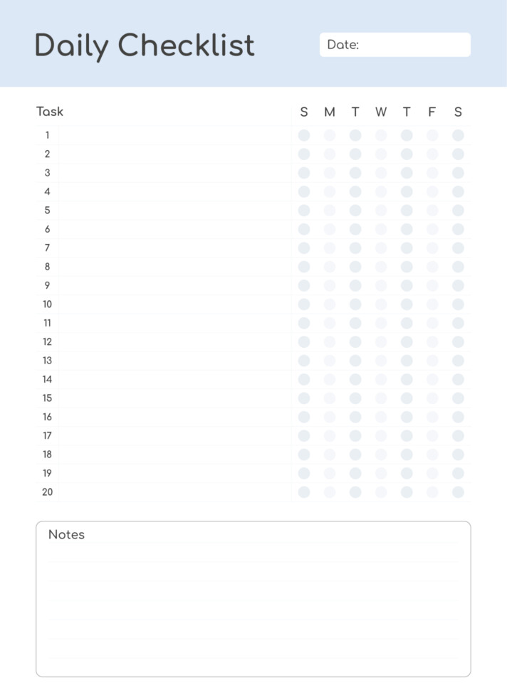 Daily Checklist Free Google Docs Template