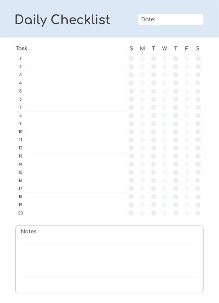 Daily Checklist Free Google Docs Template