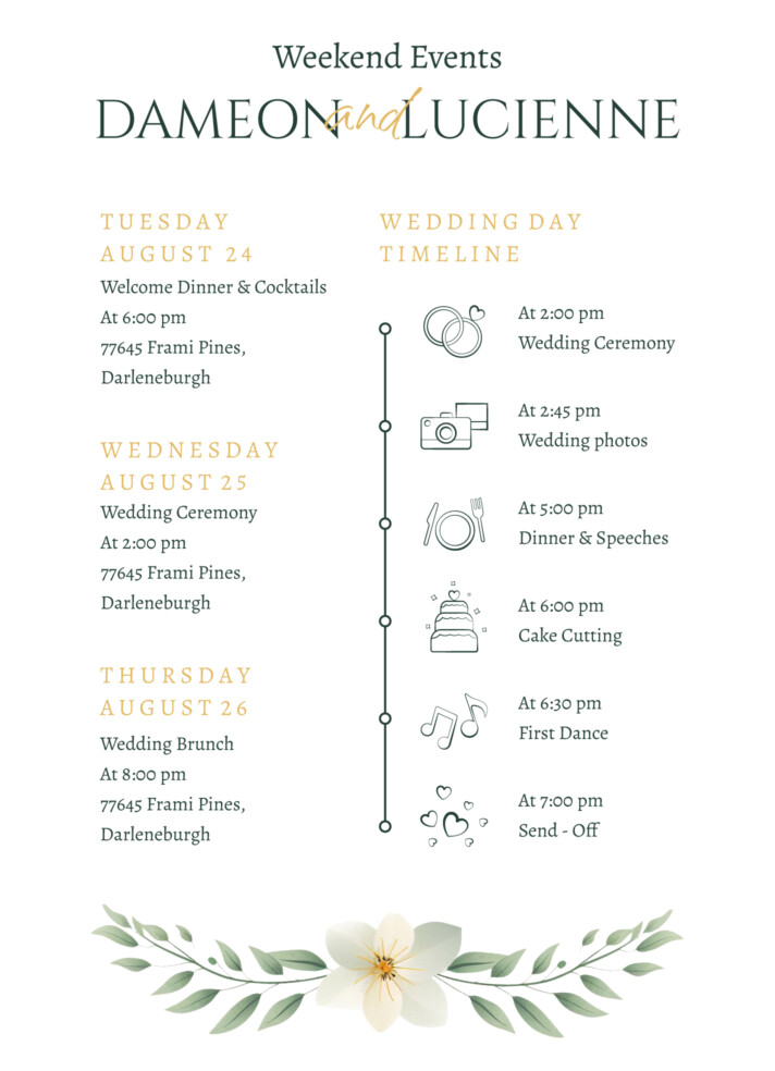 Day of Wedding Itinerary Free Google Docs Template