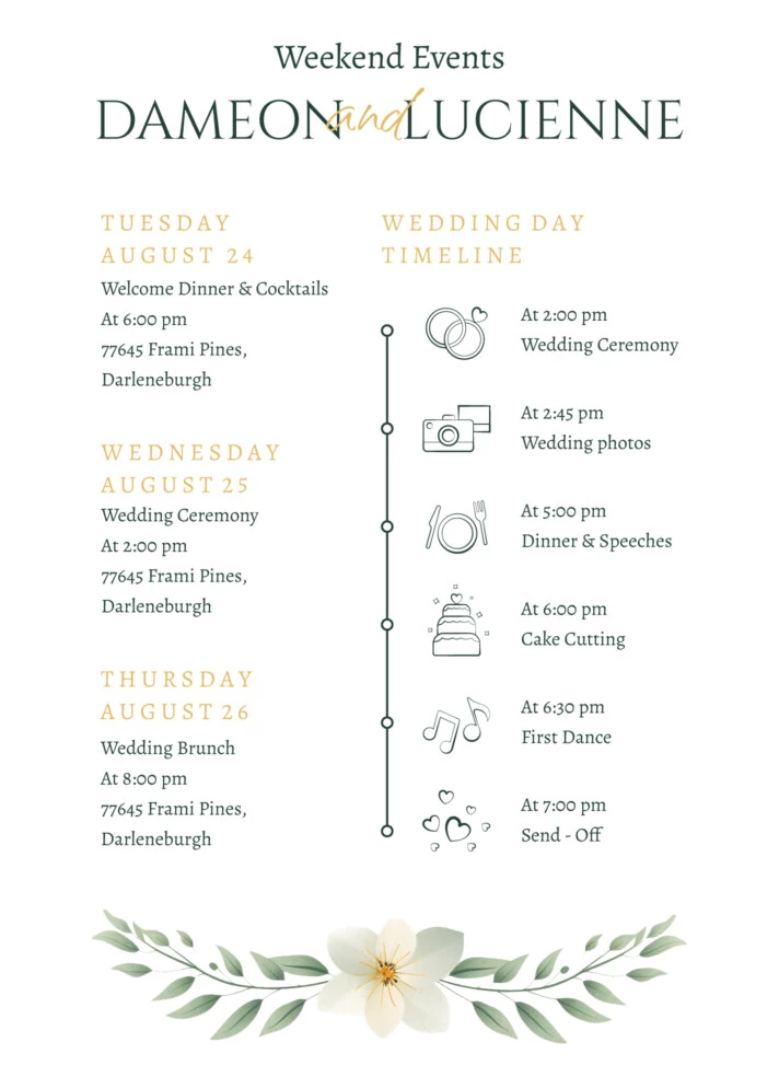 Day of Wedding Itinerary Free Google Docs Template