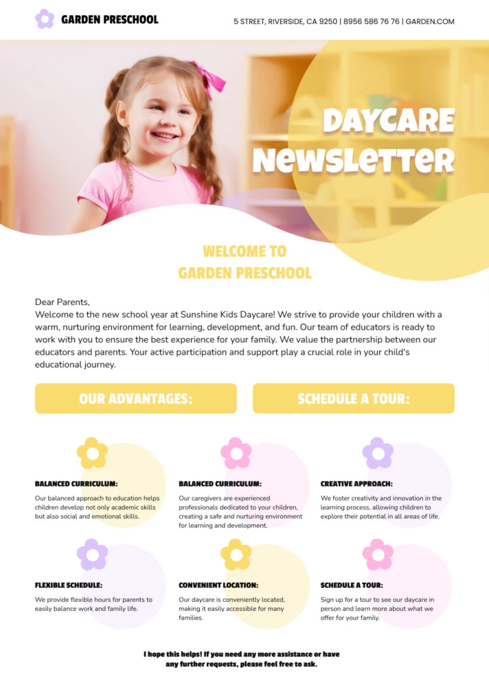 Daycare Newsletter Free Google Docs Template