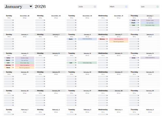 Digital Family Calendar Free Google Sheets & Excel Template