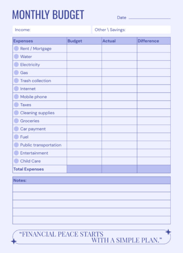 Easy Monthly Budget Free Google Docs Template