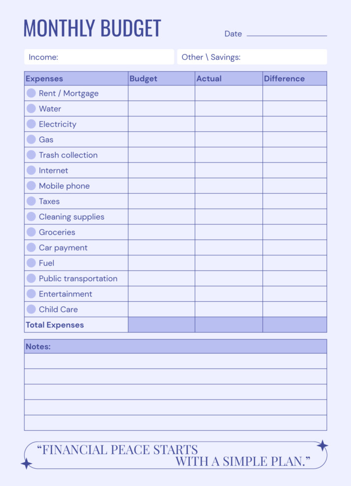 Easy Monthly Budget Free Google Docs Template