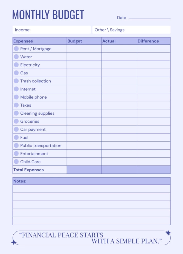 Easy Monthly Budget Free Google Docs Template