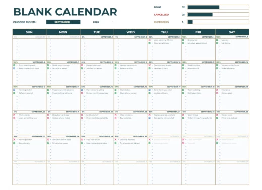 Editable Blank Calendar Free Google Sheets & Excel Template