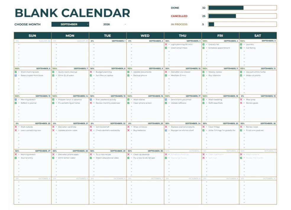 Editable Blank Calendar Free Google Sheets & Excel Template