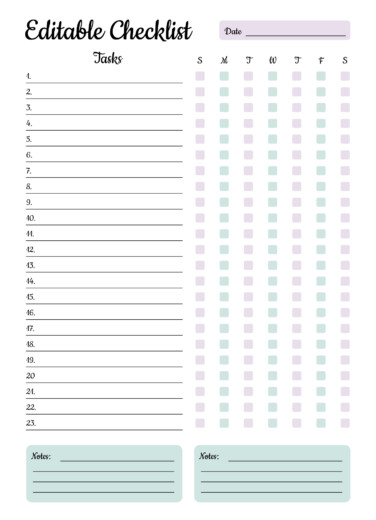 Editable Checklist Free Google Docs Template