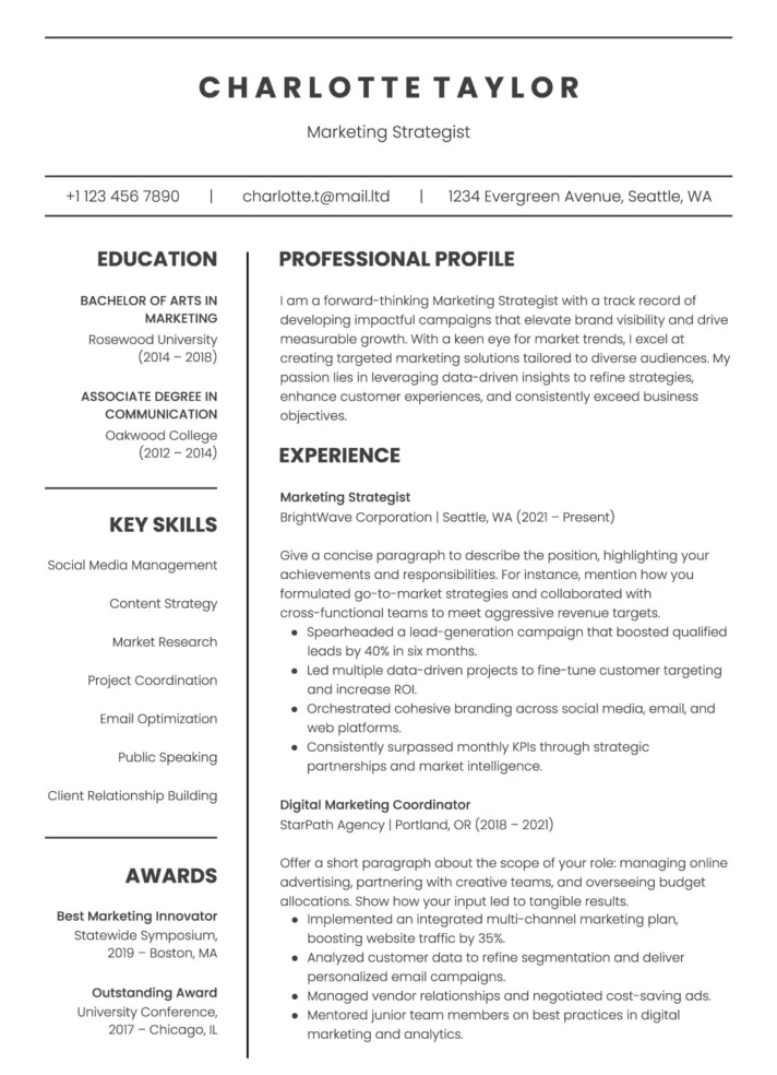 Editable Professional Resume Free Google Docs Template