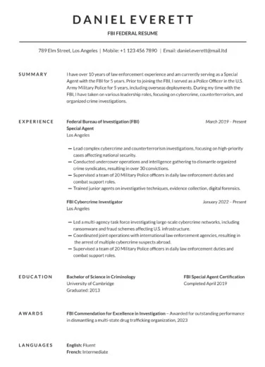 FBI Federal Resume Free Google Docs Template