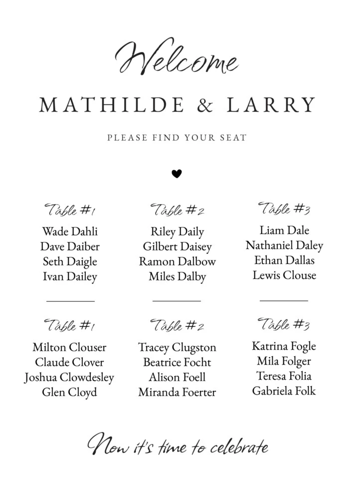 Formal Wedding Seating Chart Free Google Docs Template