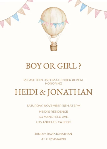 Gender Reveal Invitation Free Google Docs Template