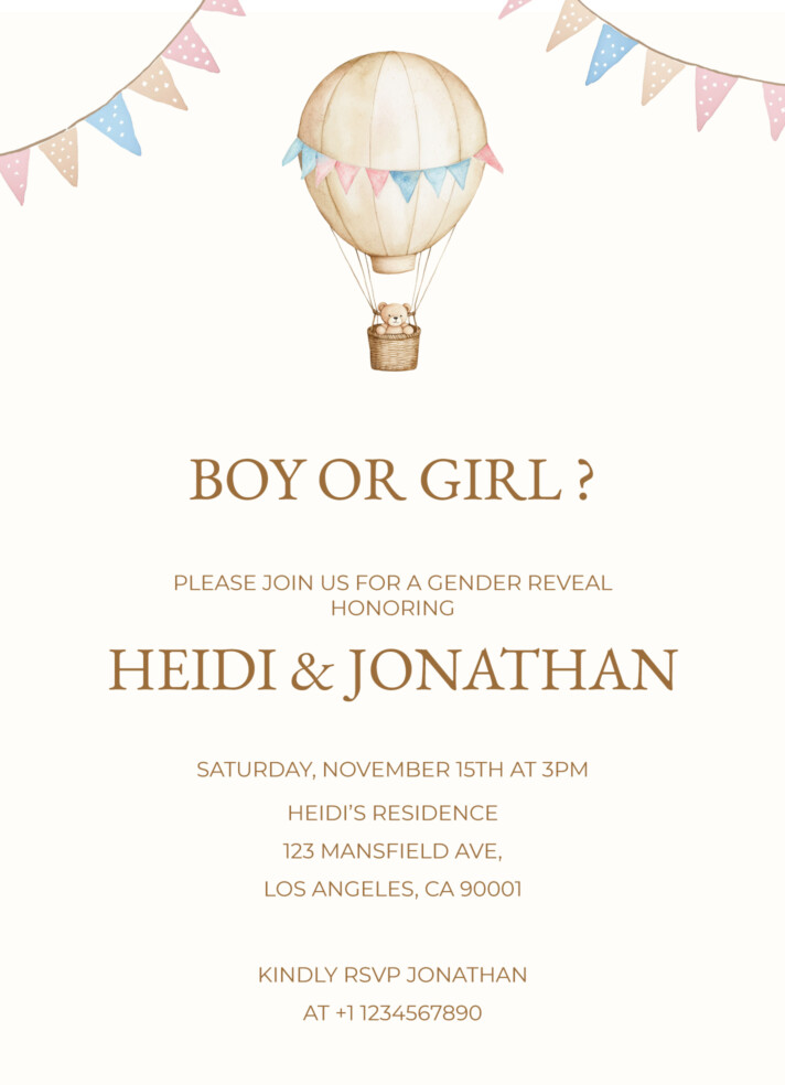 Gender Reveal Invitation Free Google Docs Template