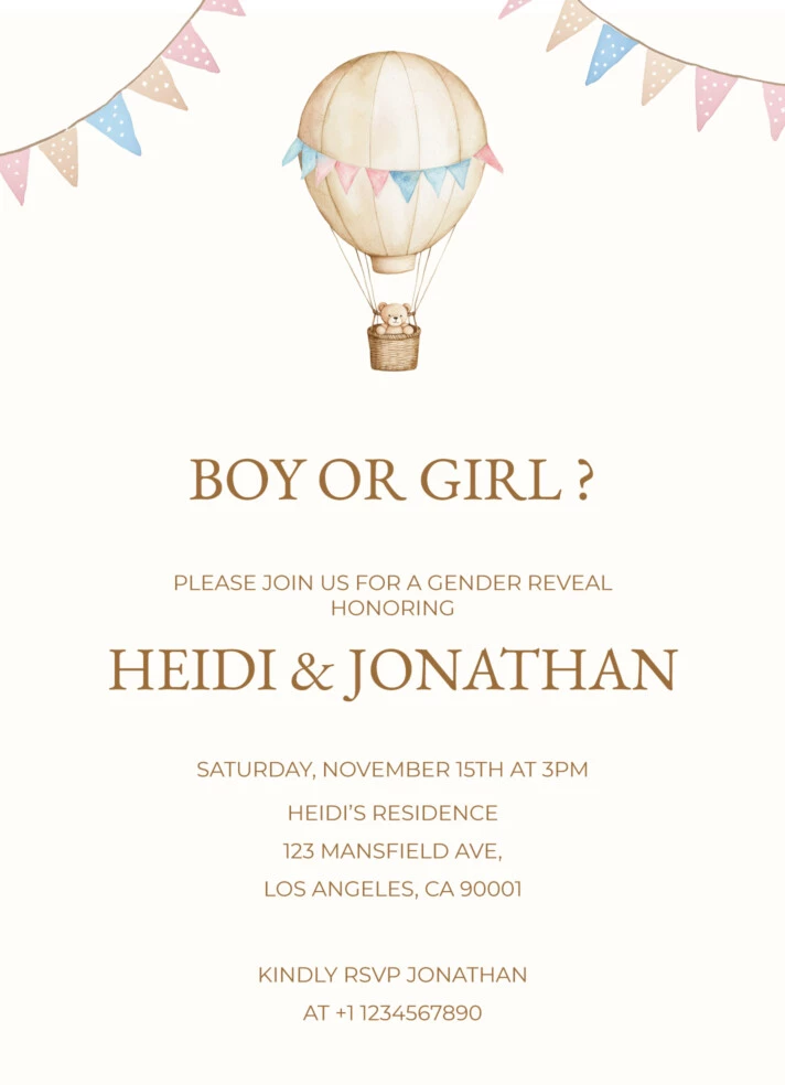 Gender Reveal Invitation Free Google Docs Template