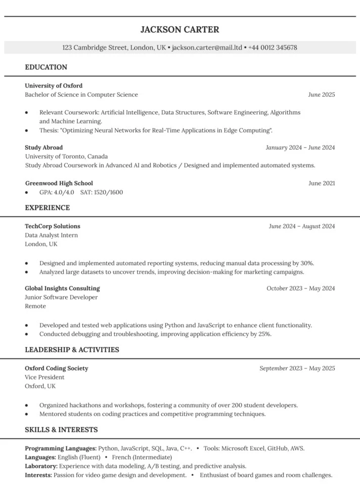 Harvard CV Free Google Docs Template