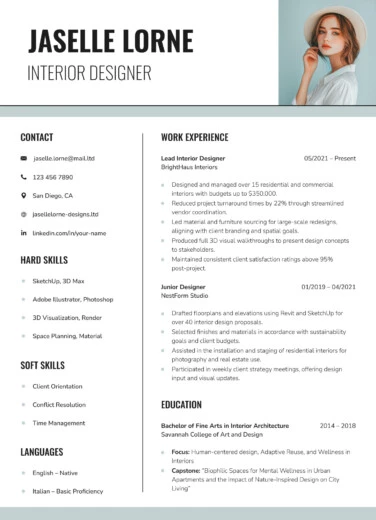 Interior Designer Resume Free Google Docs Template