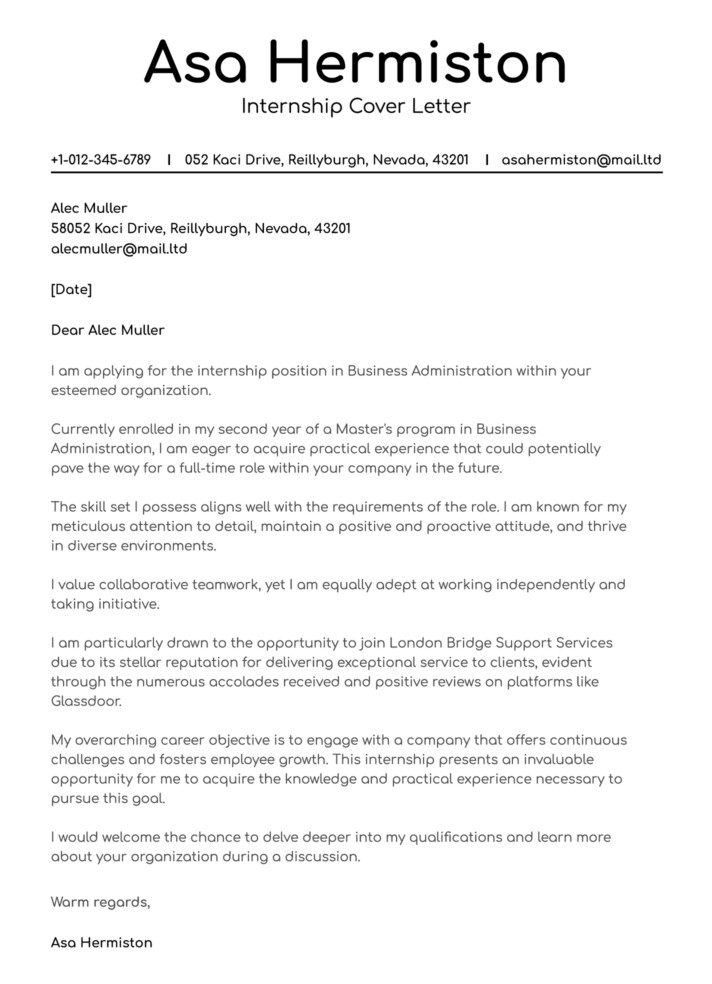 Internship Cover Letter Free Google Docs Template