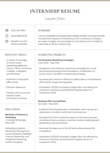 Internship Resume Free Google Docs Template