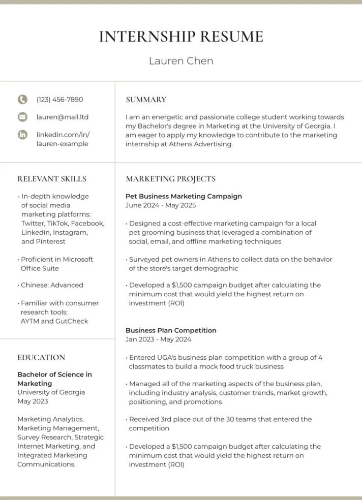 Internship Resume Free Google Docs Template