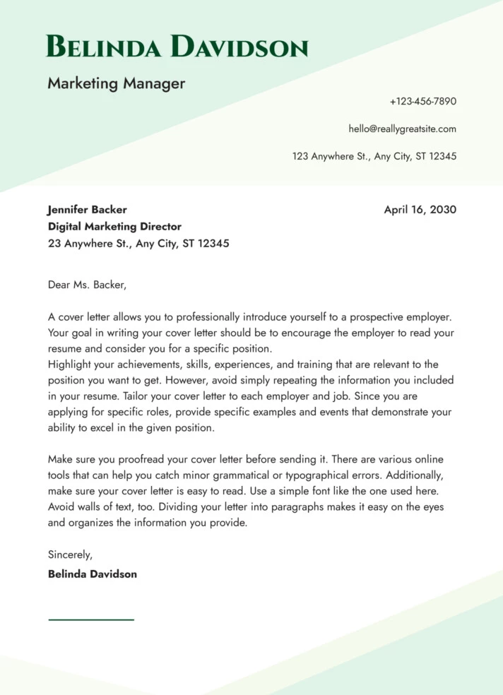 Job Application Cover Letter Free Google Docs Template