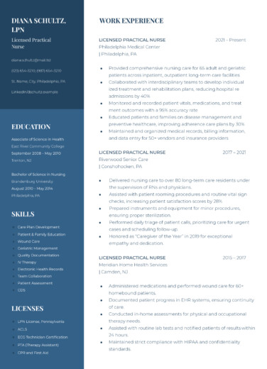 Licensed Practical Nurse Resume Free Google Docs Template