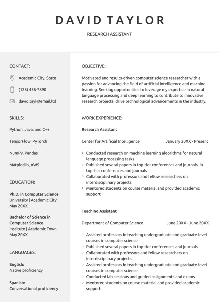 Light Gray Minimalistic Academic CV Free Google Docs Template