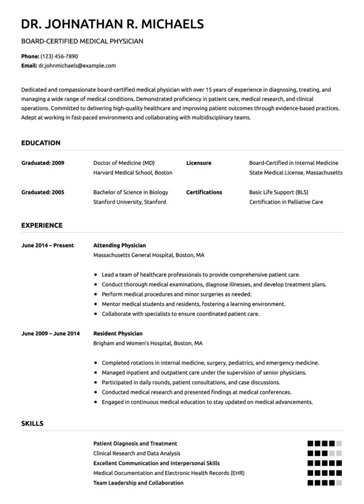 Medical Physician CV Free Google Docs Template