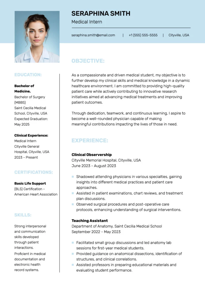 Medical Student CV Free Google Docs Template