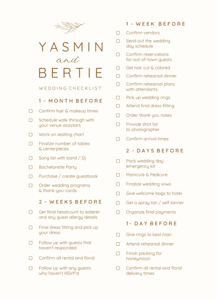 Minimalist Wedding Checklist Free Google Docs Template