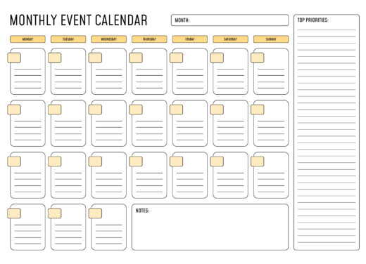 Monthly Event Calendar Free Google Docs Template