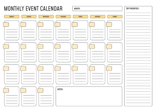 Monthly Event Calendar Free Google Docs Template