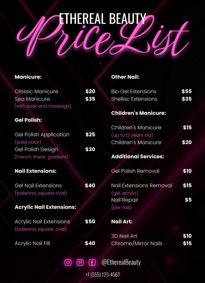 Nails Price List Free Google Docs Template